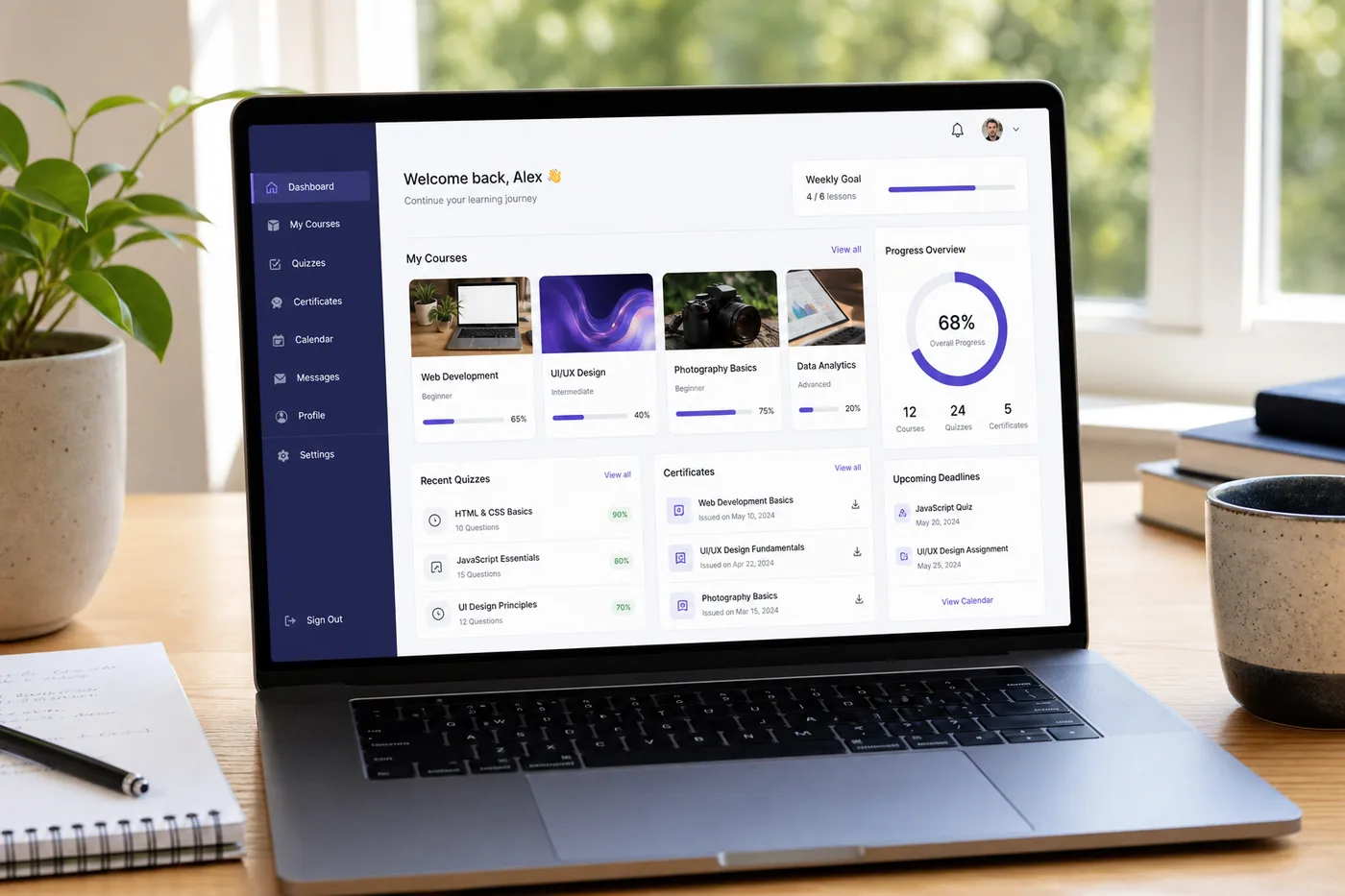 Learning management system with course management and student progress tracking